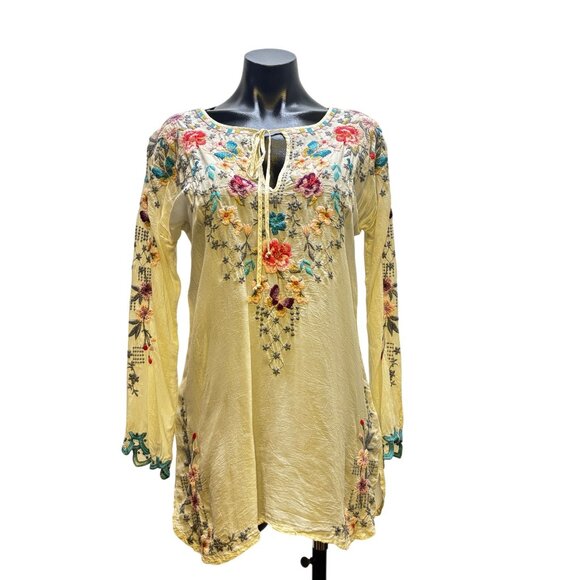 Johnny Was Embroidered Floral Tunic Top Beige S - Picture 1 of 5